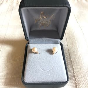 Lord & Taylor Real Pearl Earrings with a Tiny Diamond in a Jewelry Box